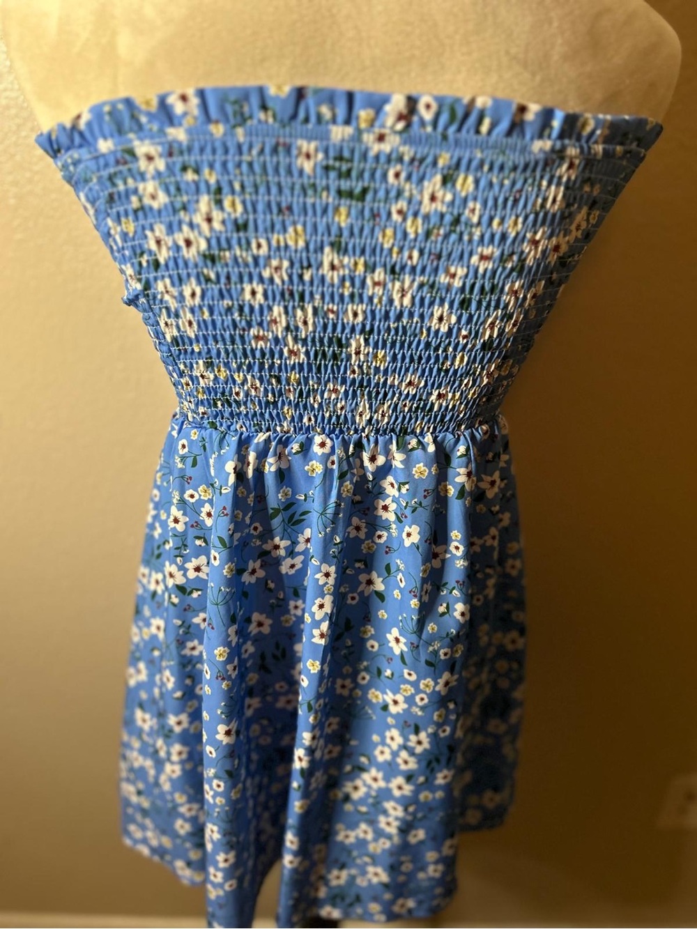 Blue Floral Strapless Smocked Sundress - Picture 2 of 16